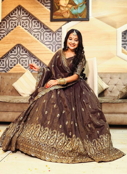 Occasion Wear Heavy Work Brown Color Lehenga Choli