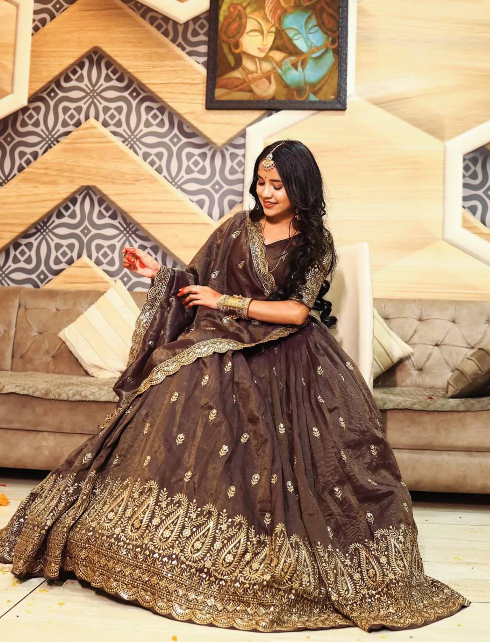 Occasion Wear Heavy Work Brown Color Lehenga Choli