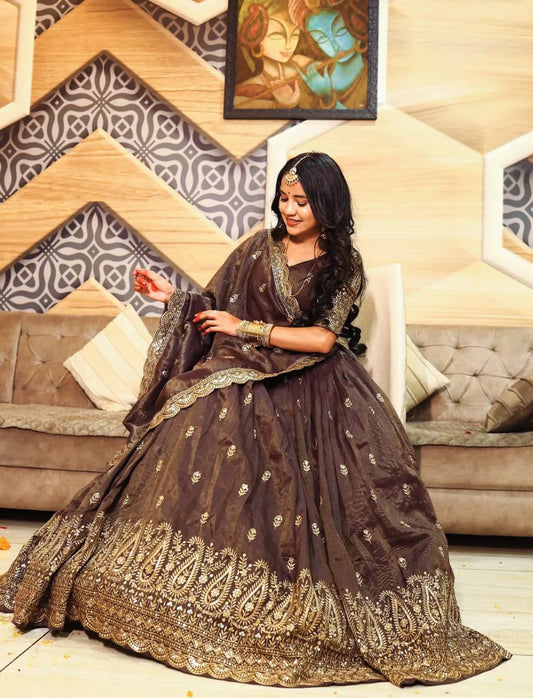 Occasion Wear Heavy Work Brown Color Lehenga Choli
