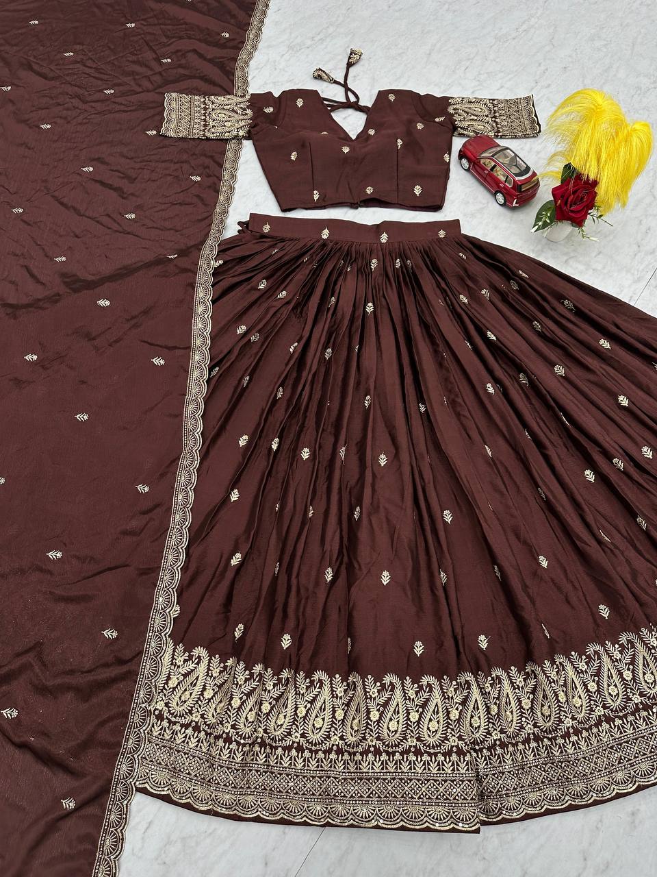 Occasion Wear Heavy Work Brown Color Lehenga Choli