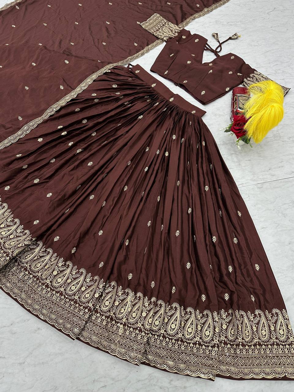 Occasion Wear Heavy Work Brown Color Lehenga Choli