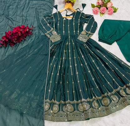 Captivating Georgette Green Color Anarkali Suit