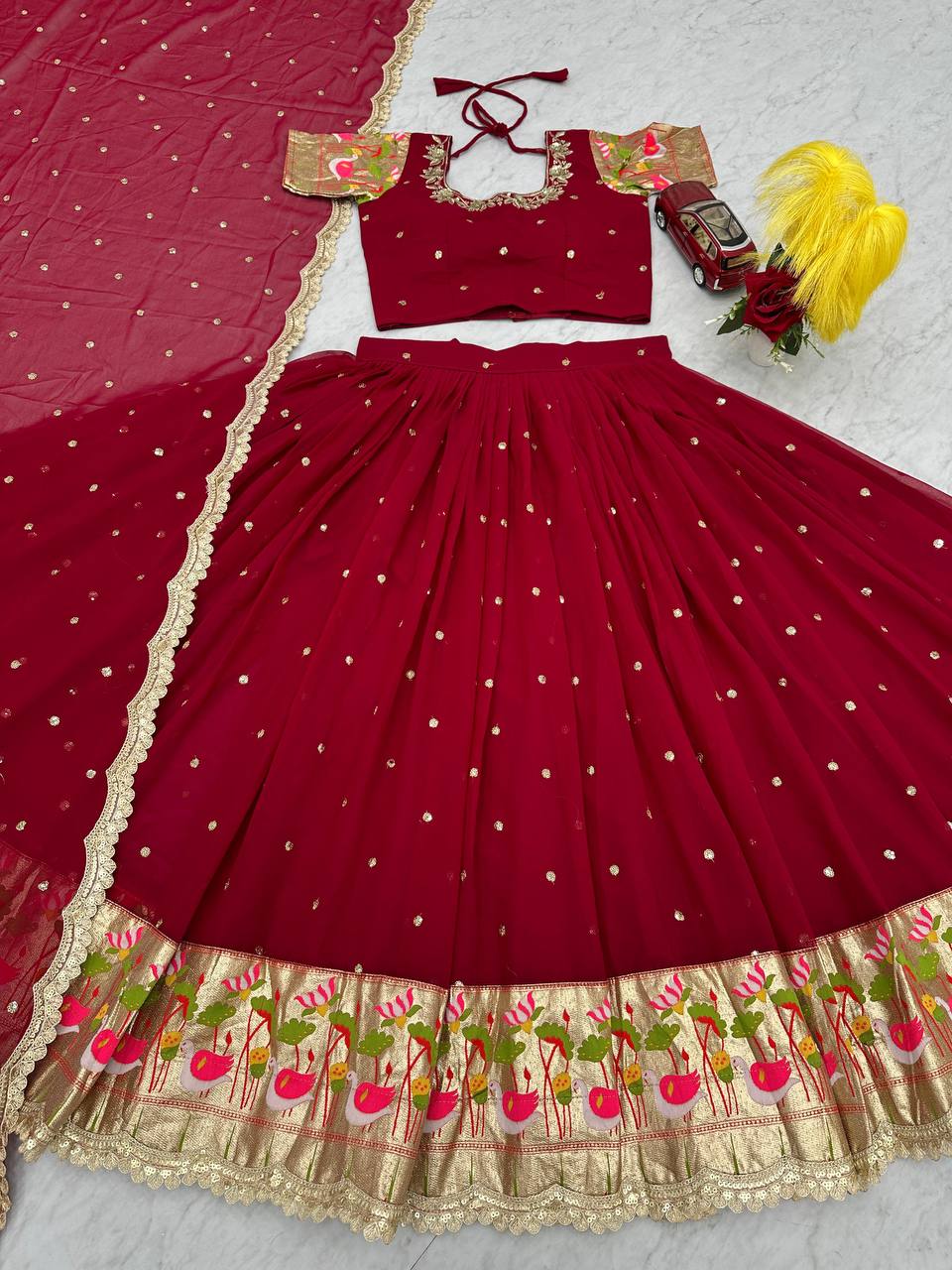 Occasion Wear Sequence Work Red Color Lehenga Choli