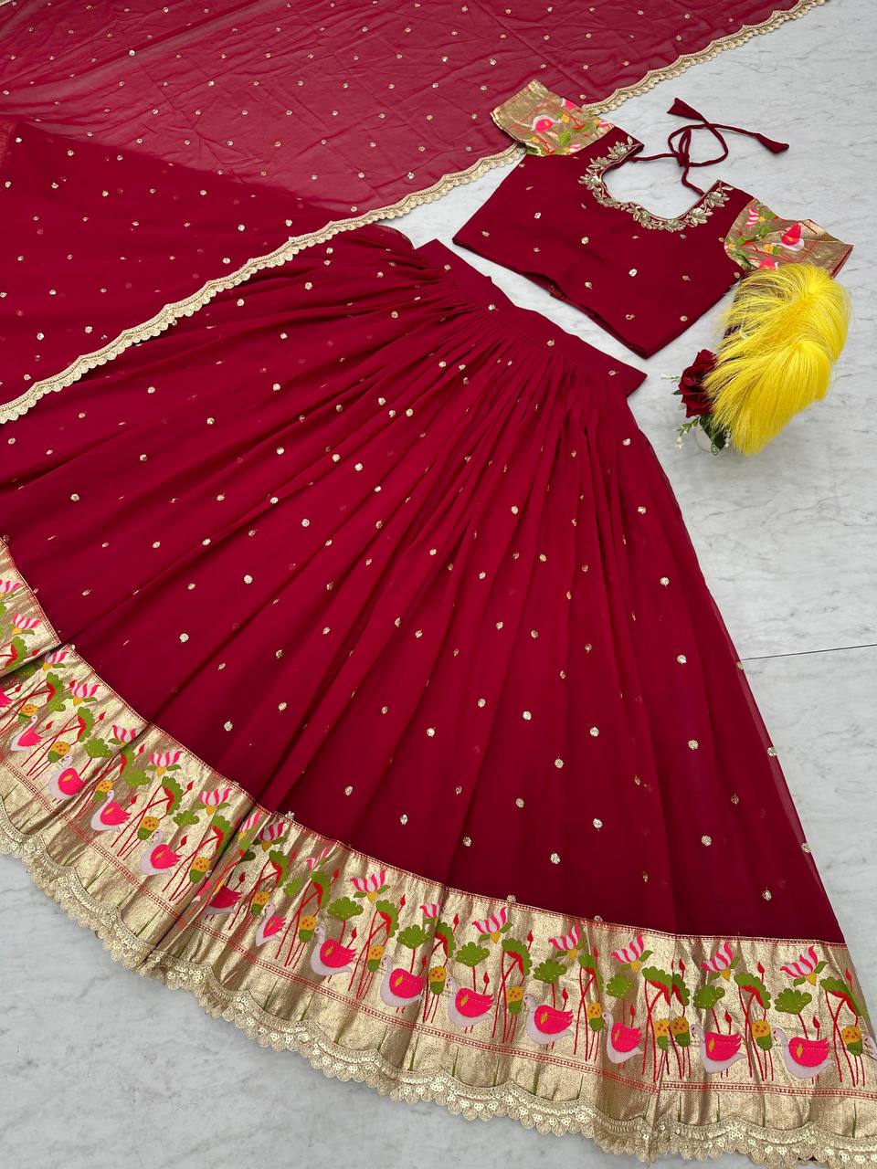 Occasion Wear Sequence Work Red Color Lehenga Choli