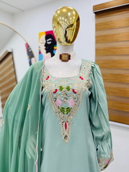 Gorgeous Sequence Work Sky Blue Color Palazzo Suit
