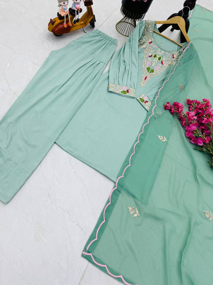 Gorgeous Sequence Work Sky Blue Color Palazzo Suit