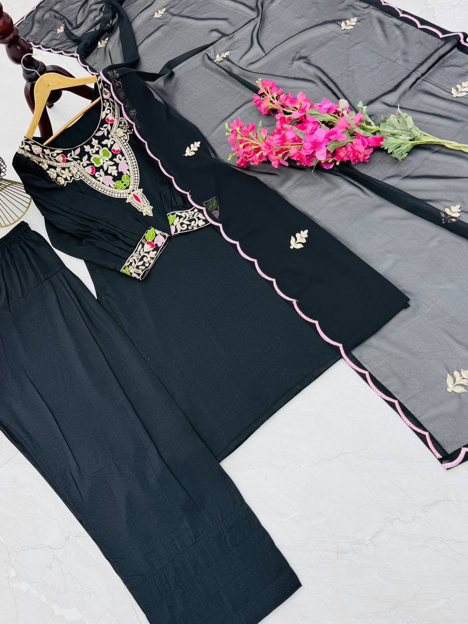 Gorgeous Sequence Work Black Color Palazzo Suit