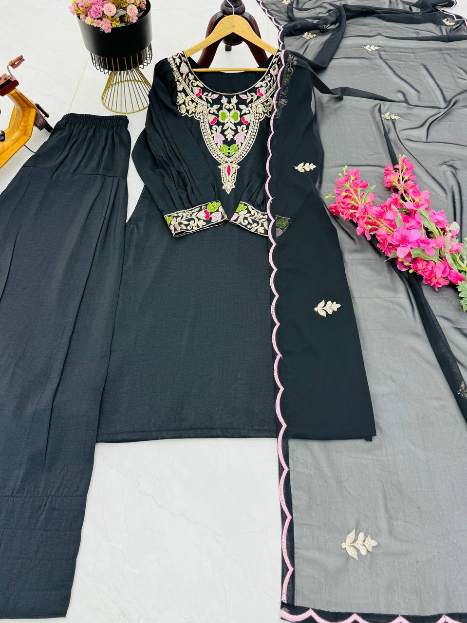 Gorgeous Sequence Work Black Color Palazzo Suit