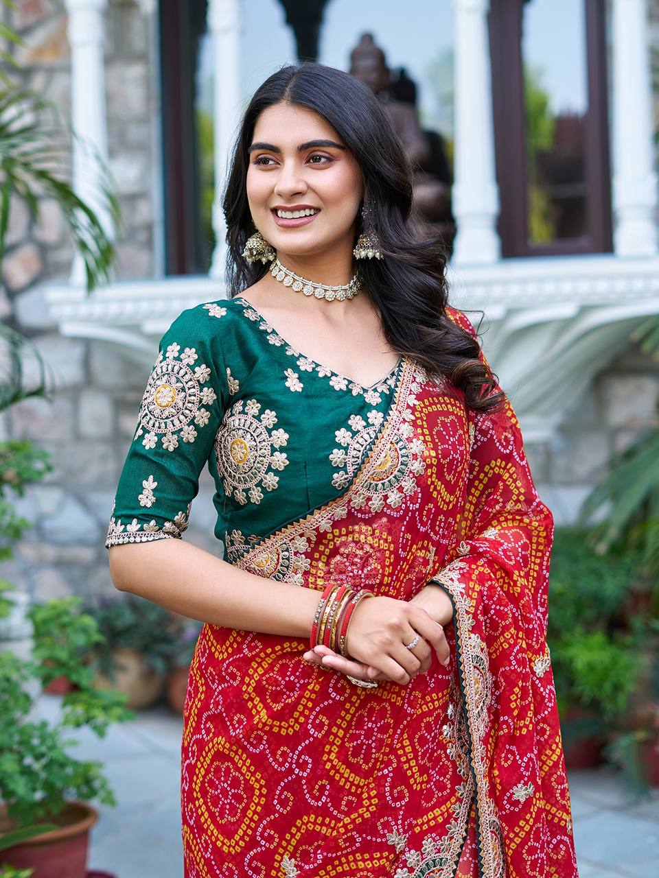 Function Wear Gota Pati Work Red Color Saree