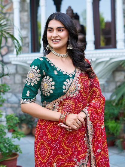 Function Wear Gota Pati Work Red Color Saree