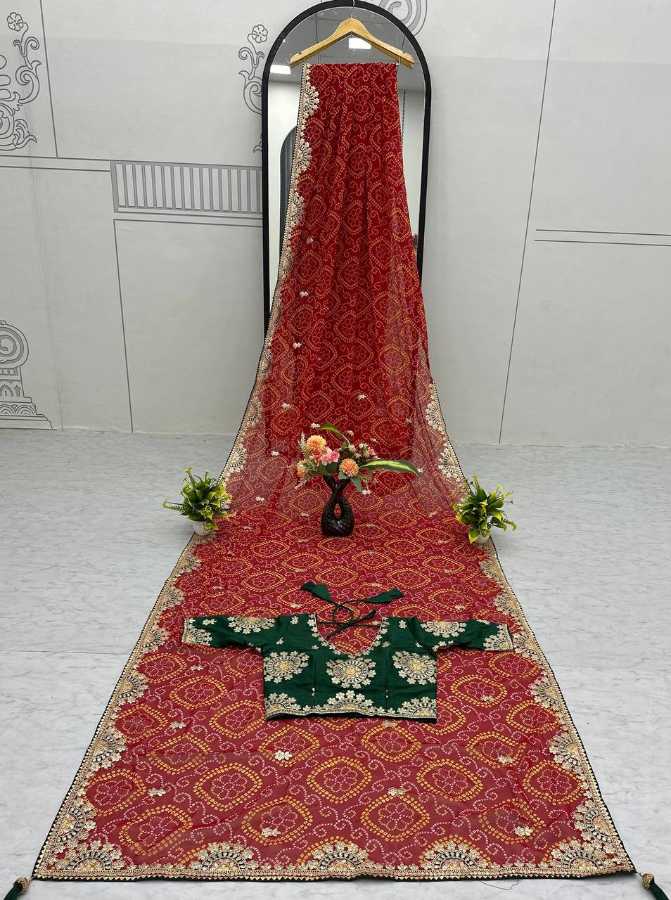 Function Wear Gota Pati Work Red Color Saree