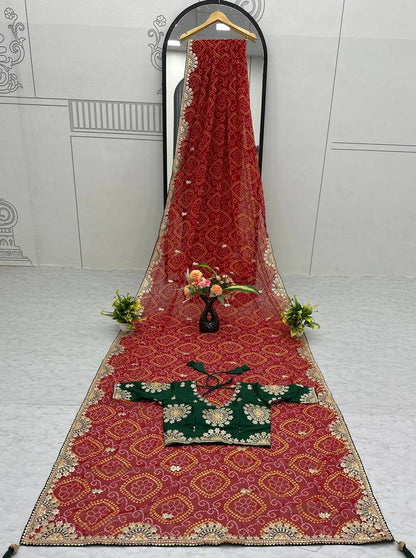 Function Wear Gota Pati Work Red Color Saree
