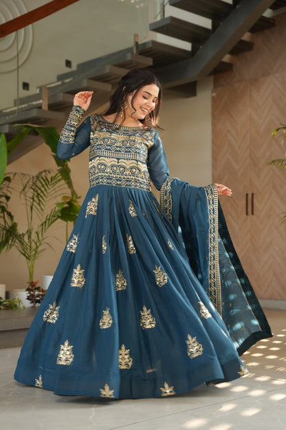 Attractive Embroidery Work Rama Color Gown