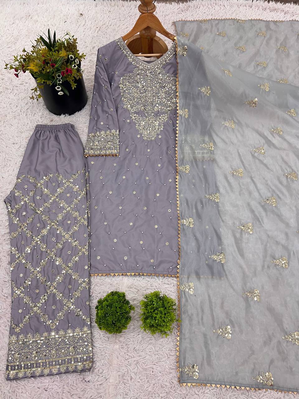 Fantastic Embroidery Work Lavender Color Sharara Suit