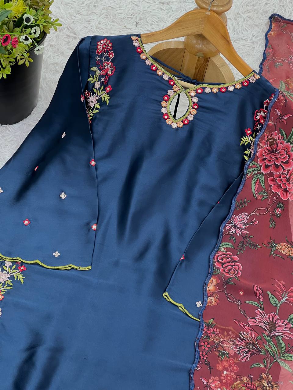 Delightful Sequence Work Navy Blue Color Patial Suit