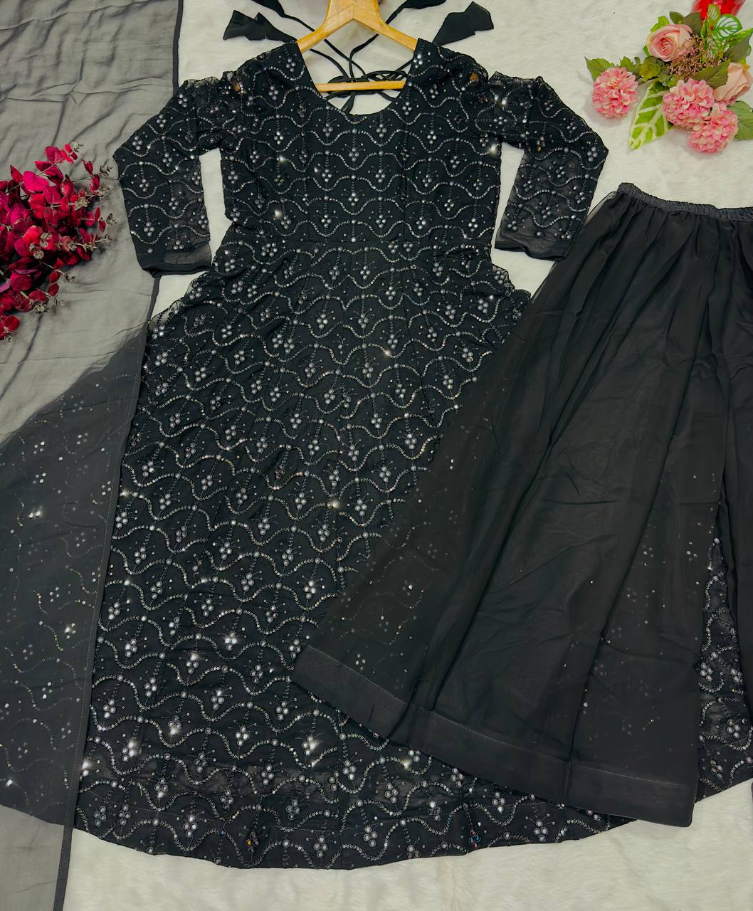 Preferable Embroidered Work Black Color Gown