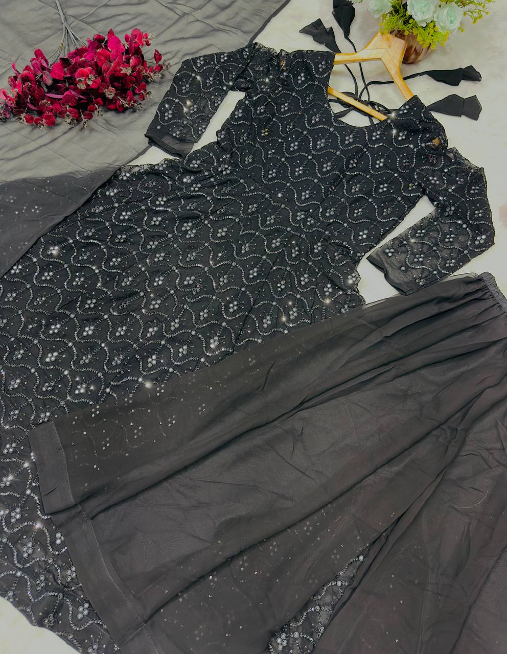 Preferable Embroidered Work Black Color Gown