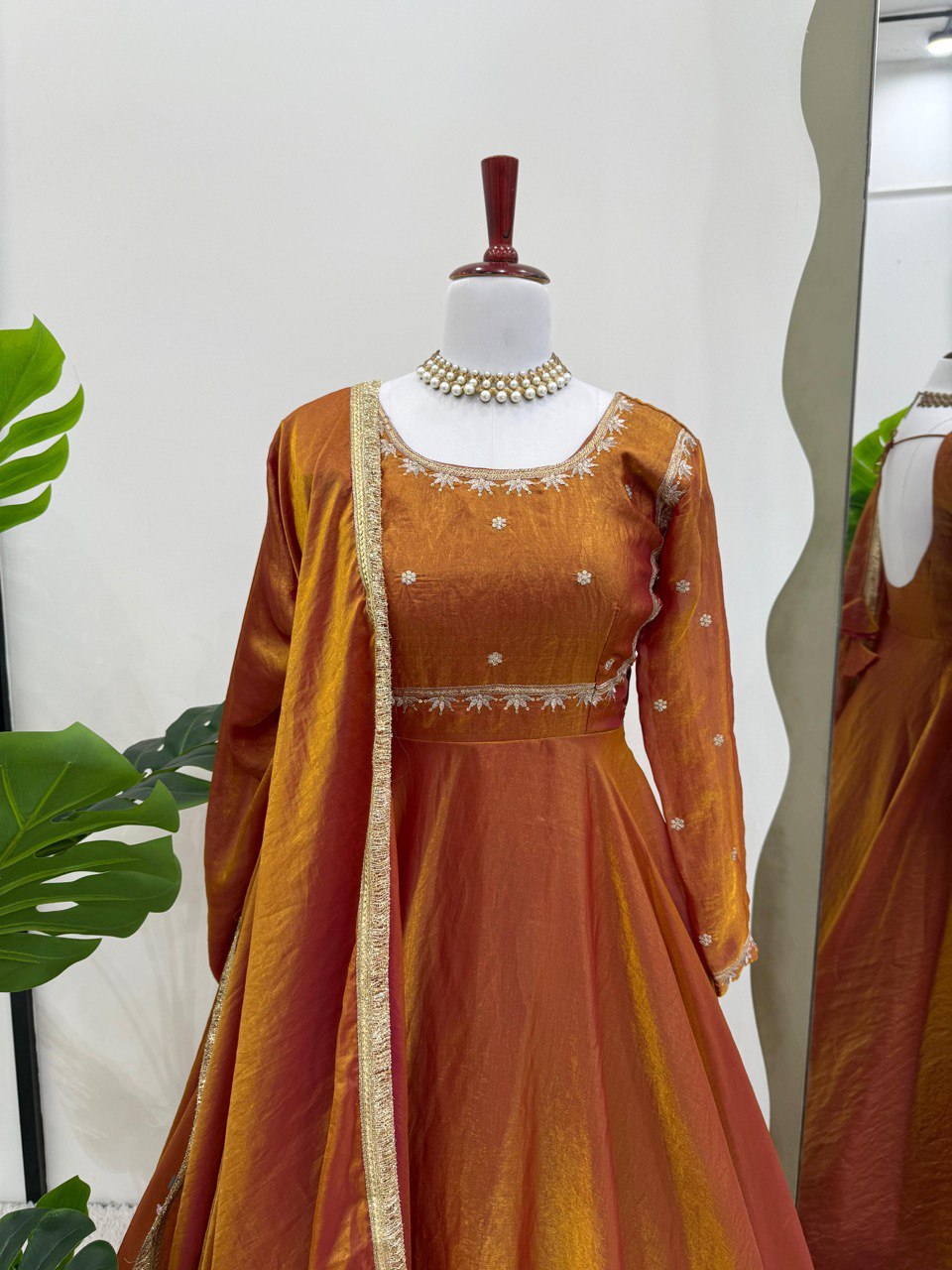 Elegant Fandy Silk Brown Color Gown