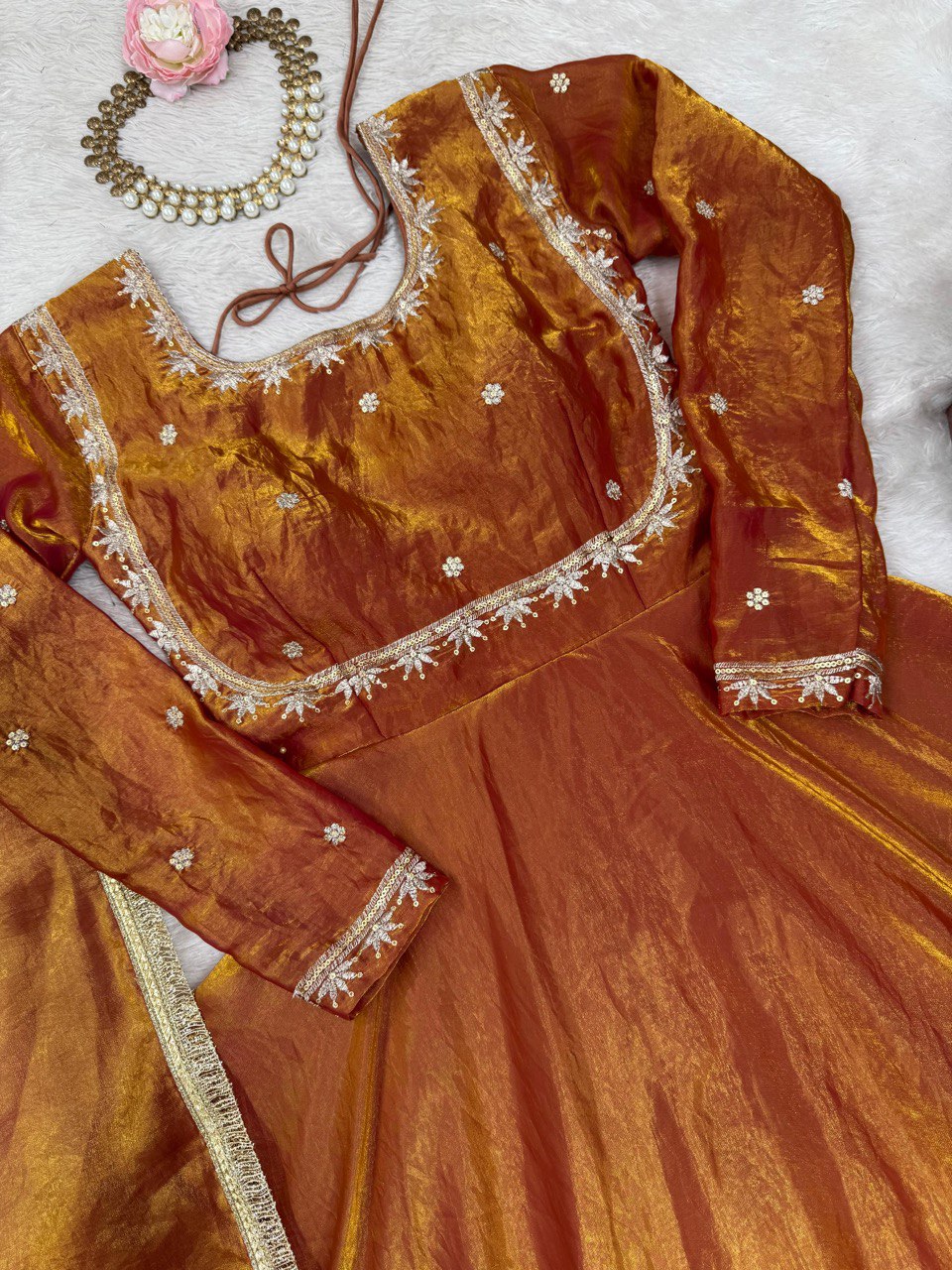 Elegant Fandy Silk Brown Color Gown
