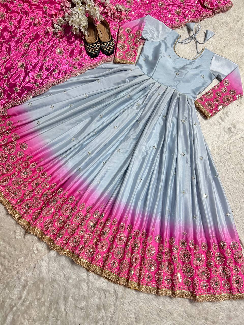 Preferable Digital Print Double Shaded Gown