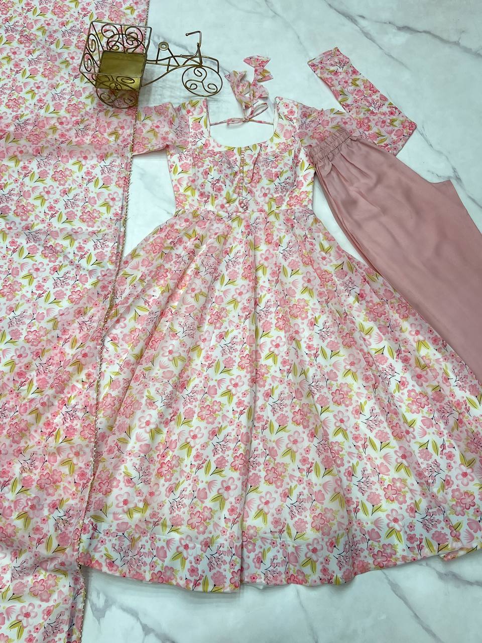 Gorgeous Floral Print Peach Color Anarkali Suit
