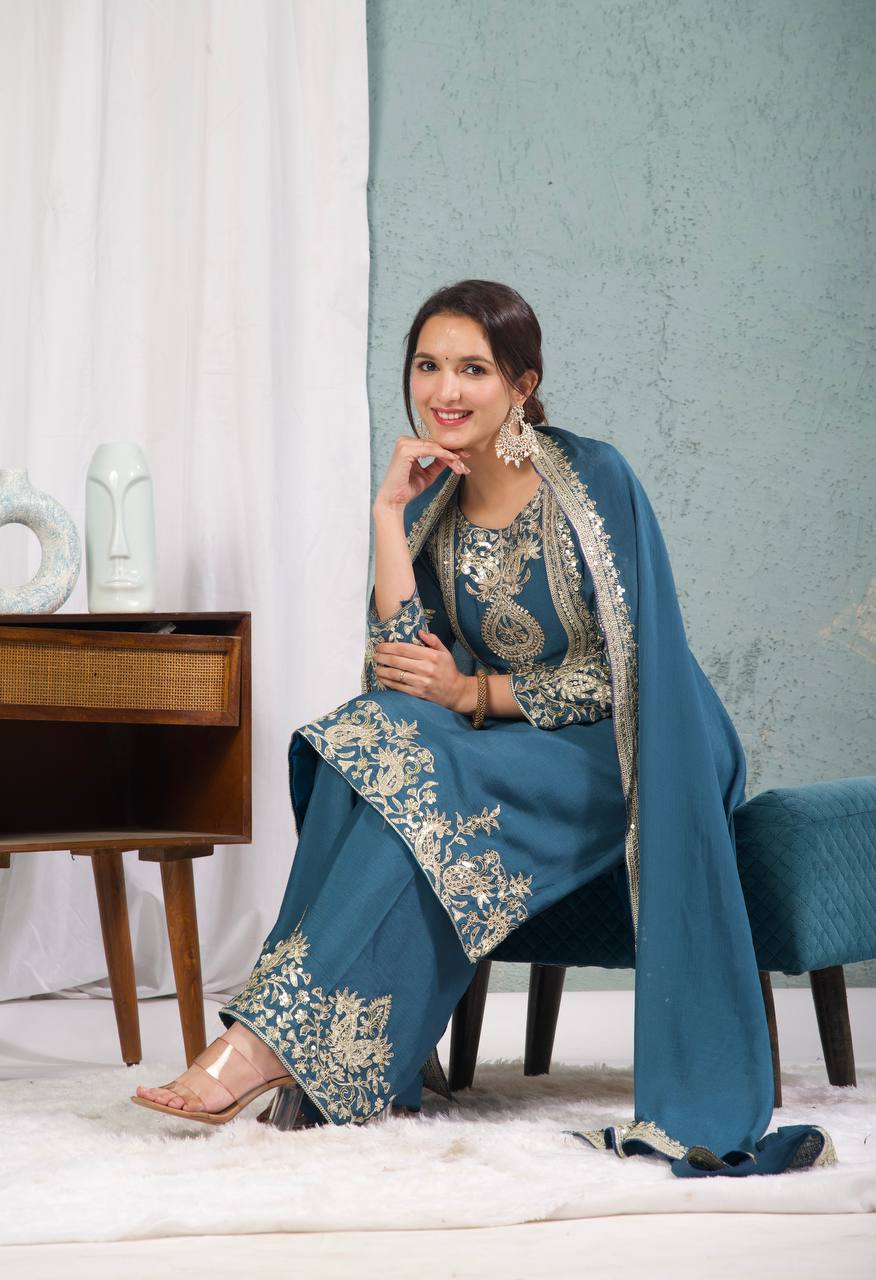 Adorable Embroidery Work Blue Color Salwar Suit