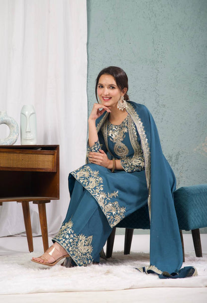 Adorable Embroidery Work Blue Color Salwar Suit