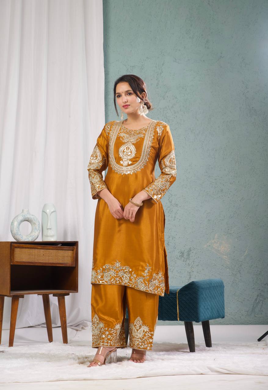 Adorable Embroidery Work Mustard Color Salwar Suit