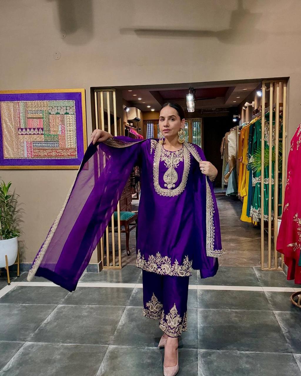 Adorable Embroidery Work Purple Color Salwar Suit