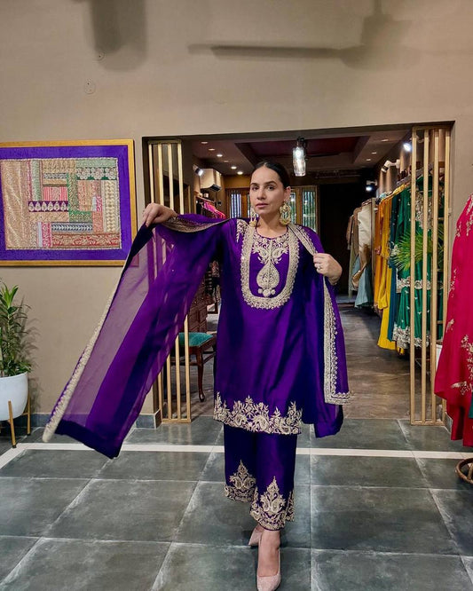 Adorable Embroidery Work Purple Color Salwar Suit