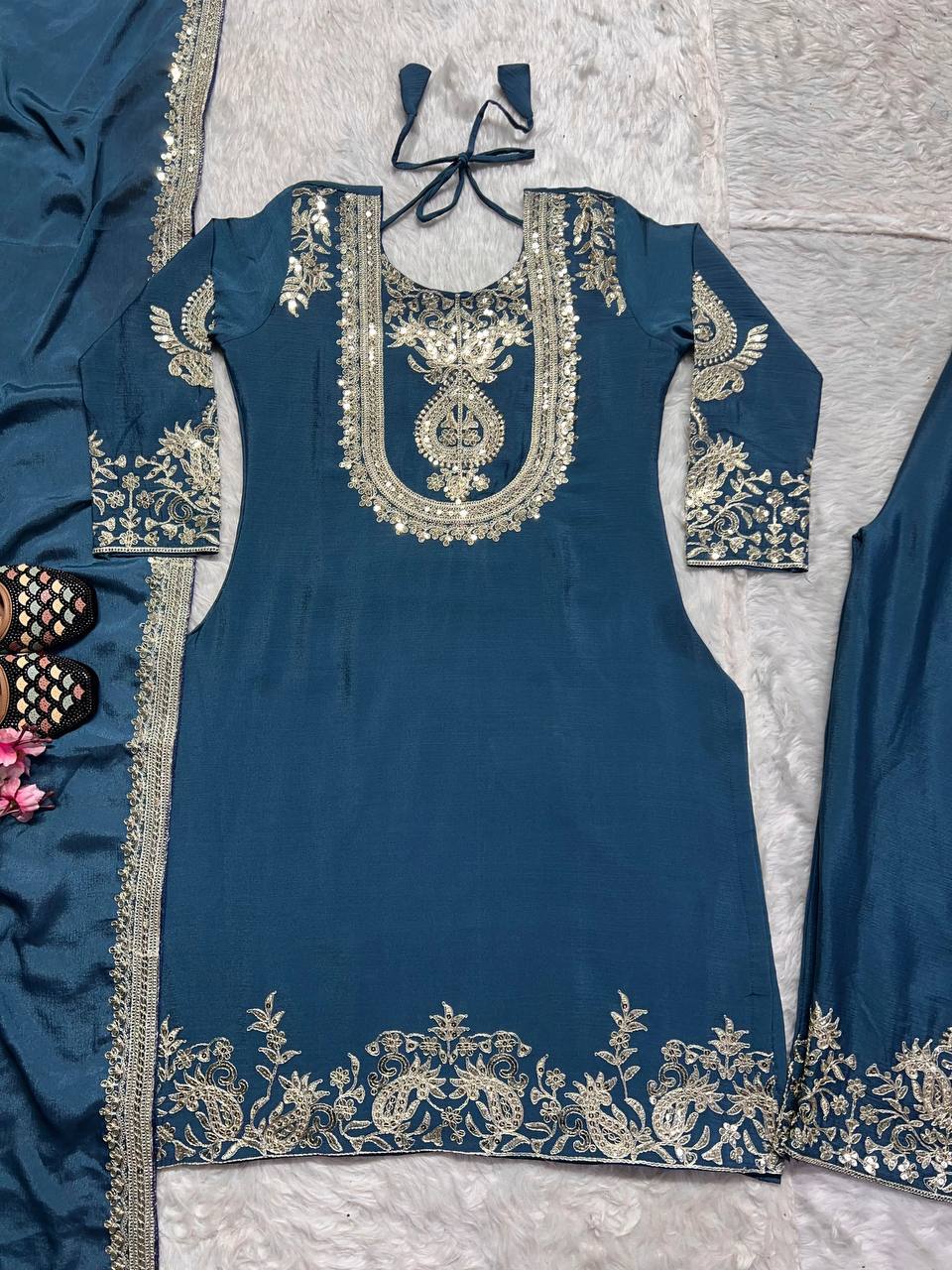 Adorable Embroidery Work Blue Color Salwar Suit