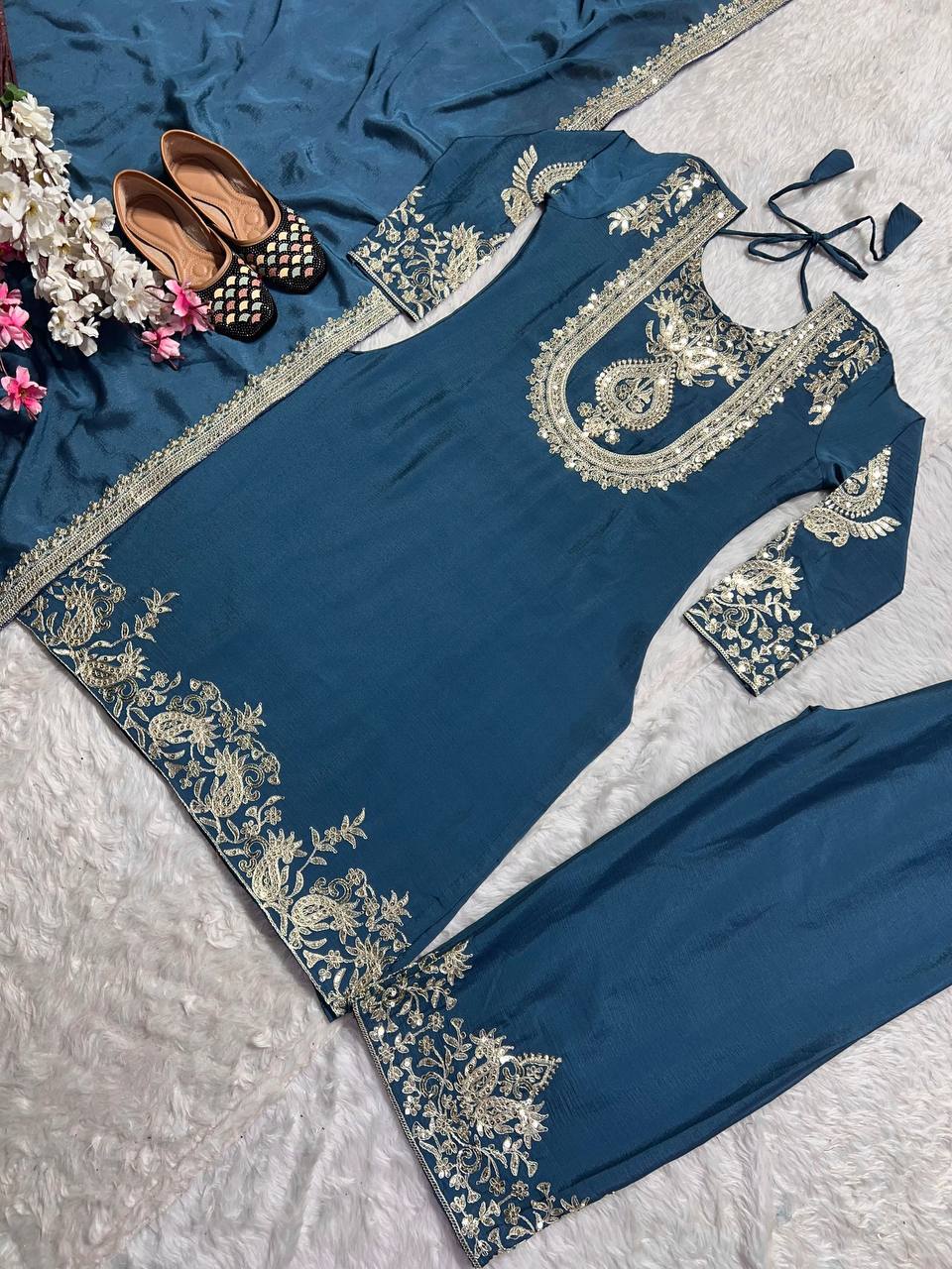 Adorable Embroidery Work Blue Color Salwar Suit