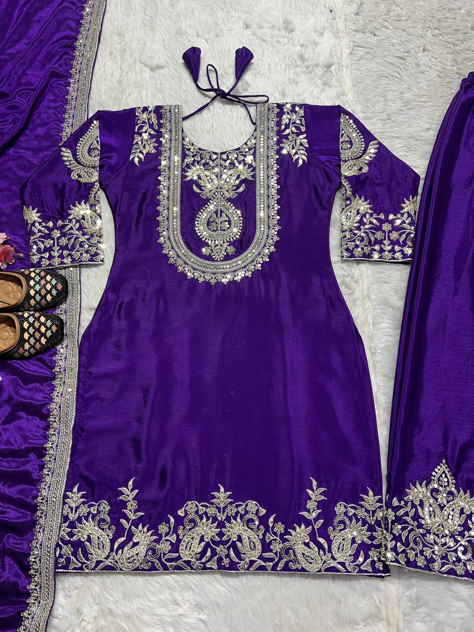 Adorable Embroidery Work Purple Color Salwar Suit