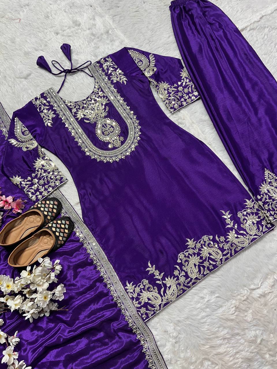 Adorable Embroidery Work Purple Color Salwar Suit