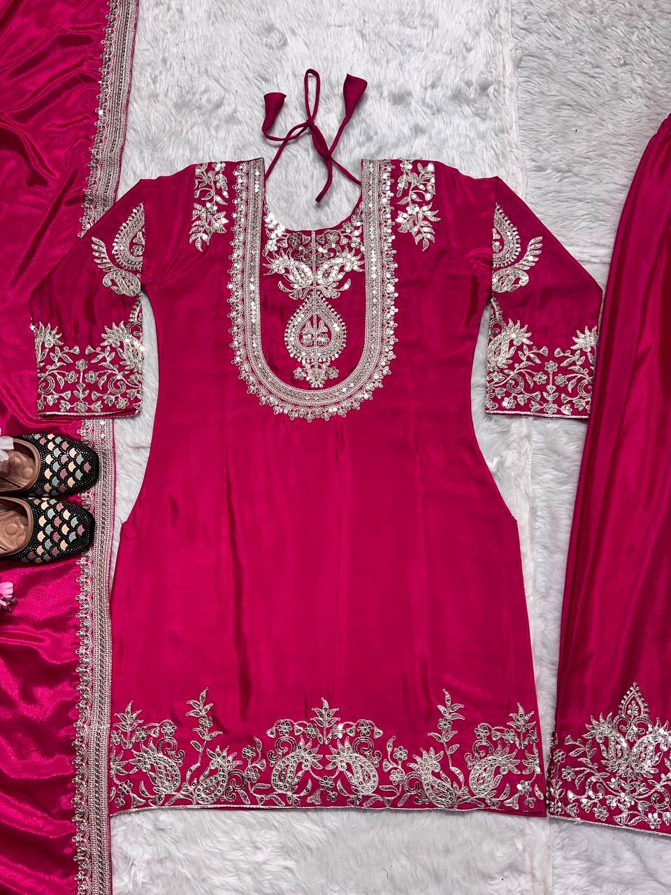 Adorable Embroidery Work Pink Color Salwar Suit
