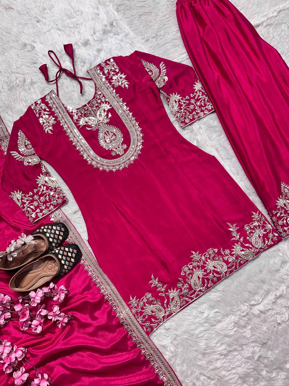 Adorable Embroidery Work Pink Color Salwar Suit