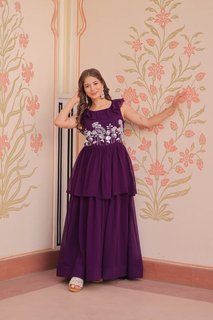 Attractive Embroidered Work Purple Color Gown