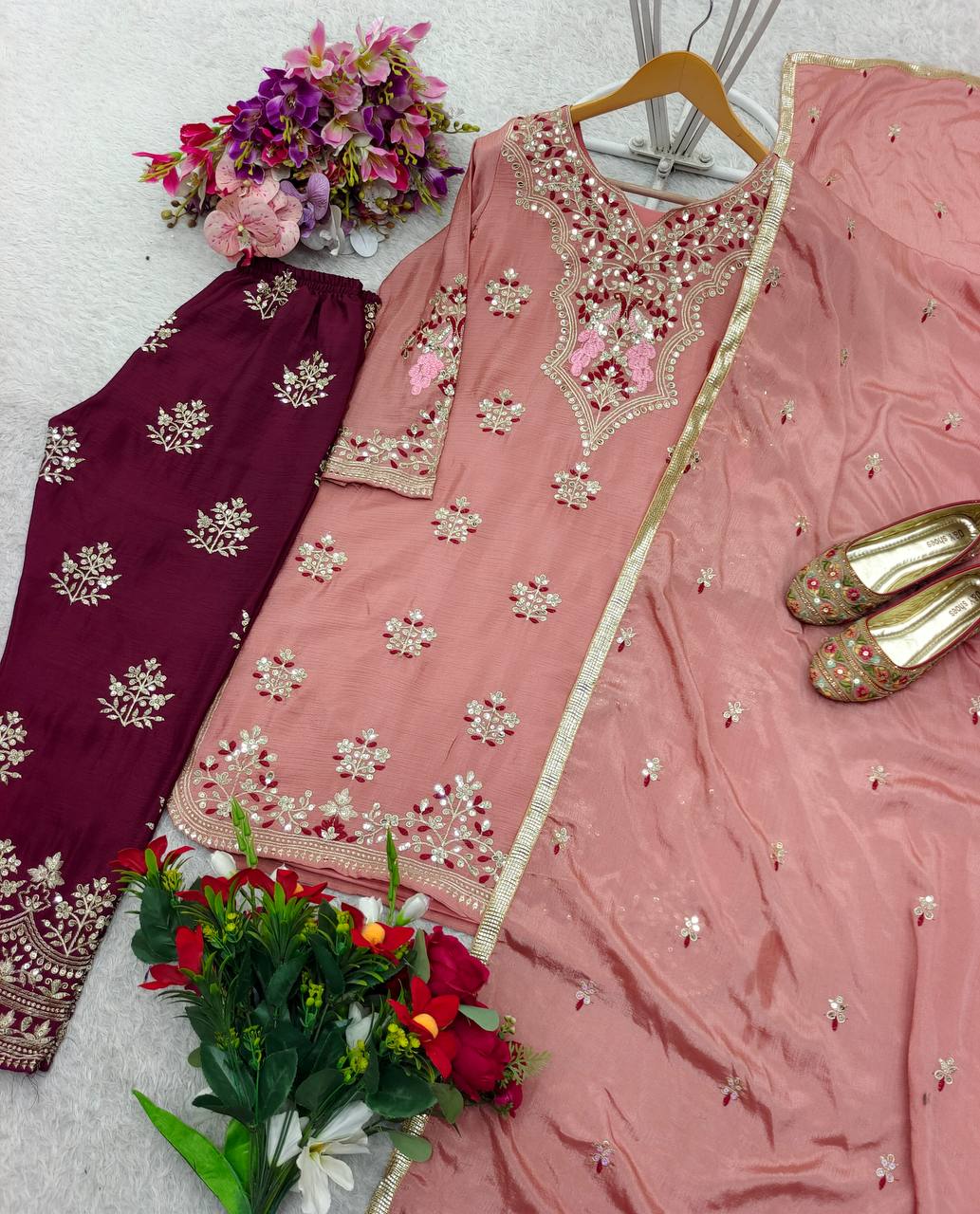 Elegant Heavy Work Peach Color Salwar Suit