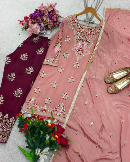 Elegant Heavy Work Peach Color Salwar Suit