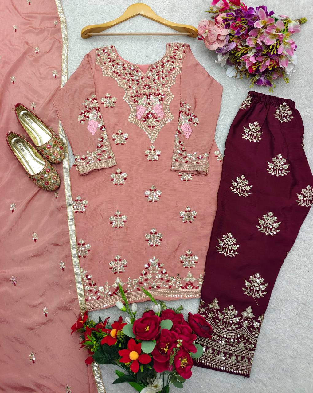 Elegant Heavy Work Peach Color Salwar Suit