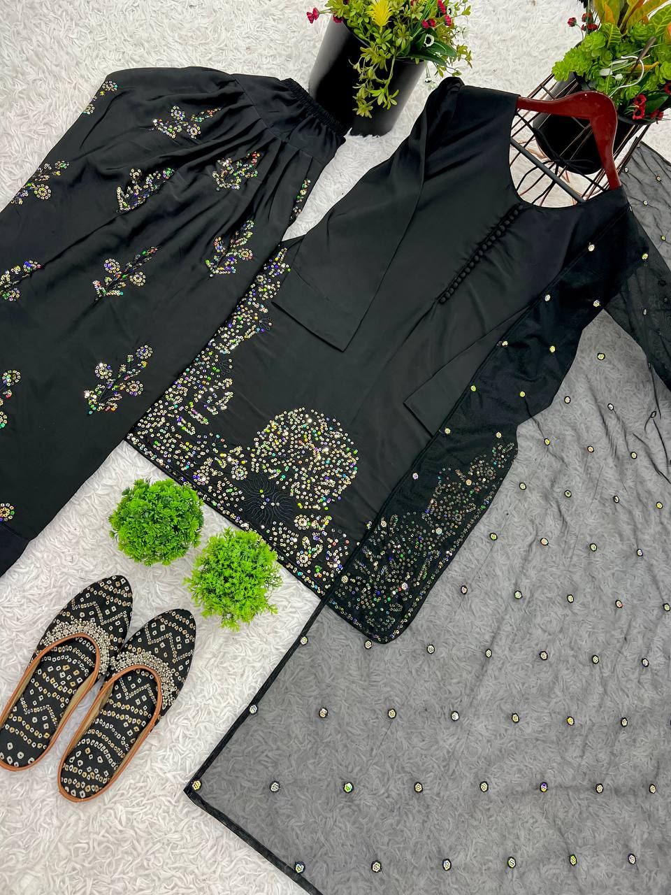 Charming Embroidery Work Black Color Palazzo Suit