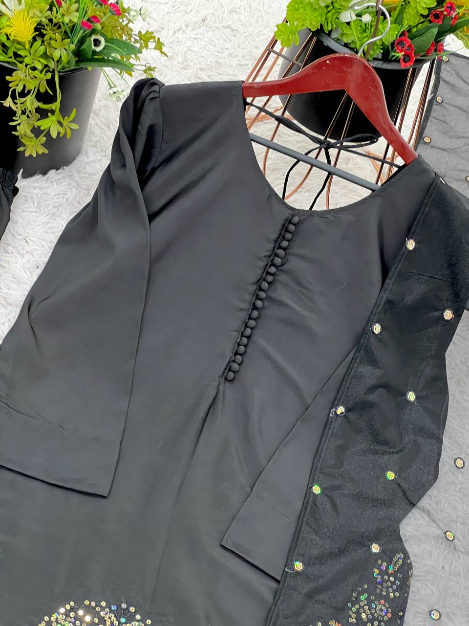 Charming Embroidery Work Black Color Palazzo Suit
