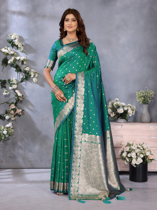 Rama Color Traditional Banarasi Silk Rich Pallu Saree
