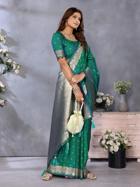 Rama Color Traditional Banarasi Silk Rich Pallu Saree
