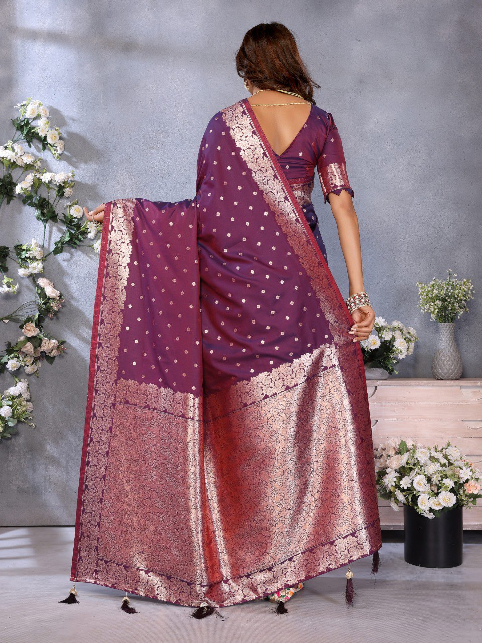 Wine Color Traditional Banarasi Silk Rich Pallu Saree