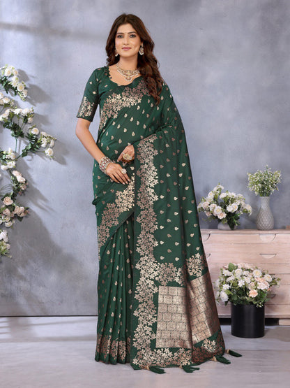 Awesome Banarasi Silk Mehndi Color Saree