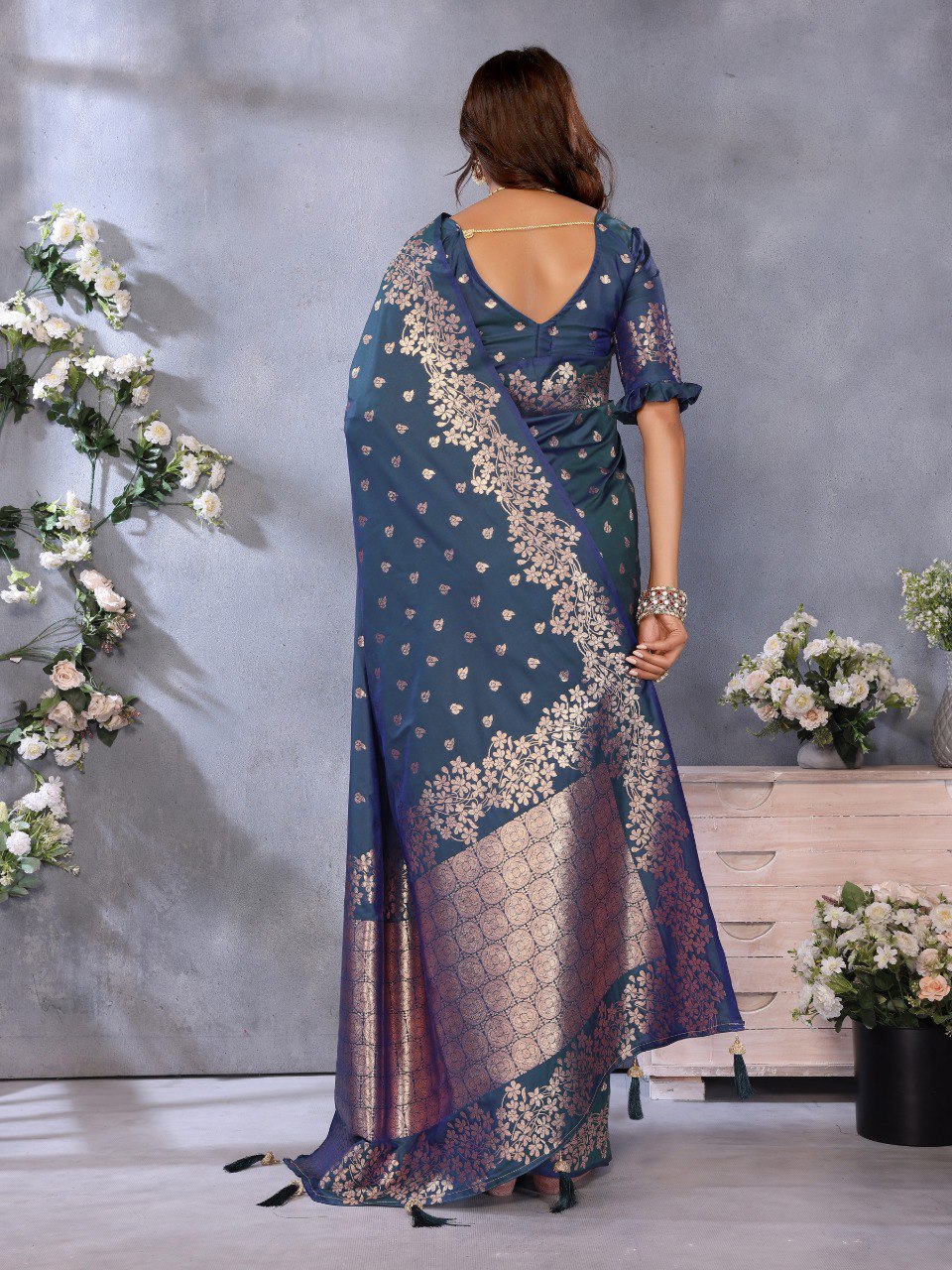 Awesome Banarasi Silk Teal Blue Color Saree