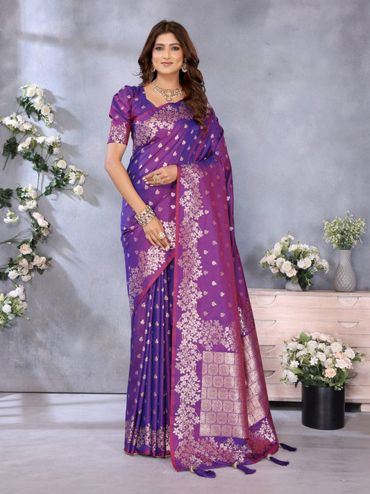 Awesome Banarasi Silk Purple Color Saree