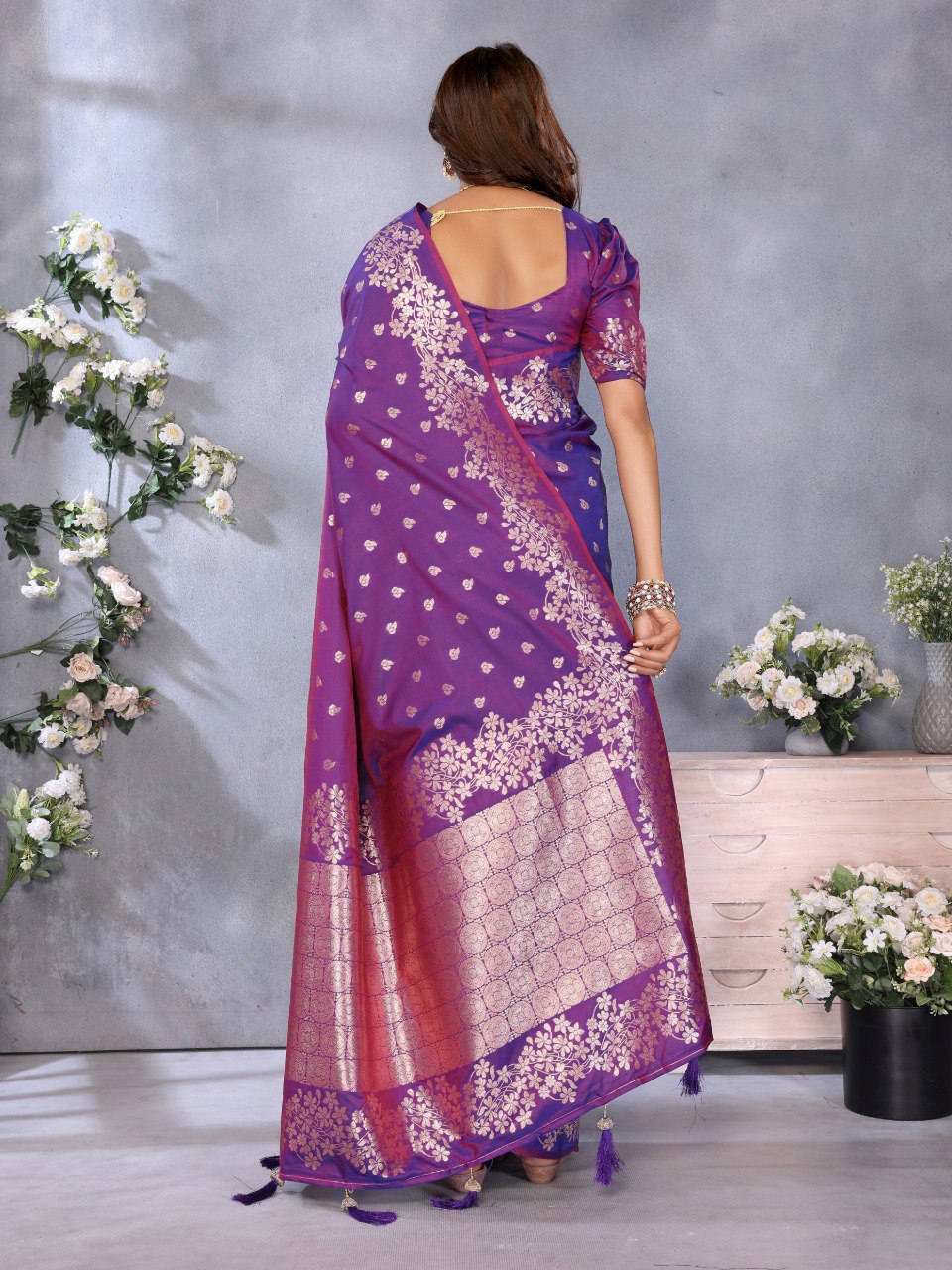 Awesome Banarasi Silk Purple Color Saree