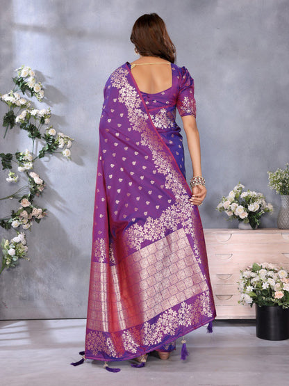 Awesome Banarasi Silk Purple Color Saree
